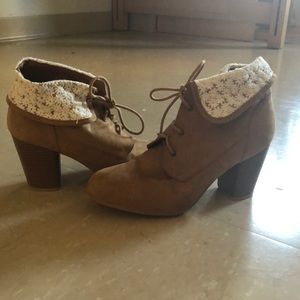 Tan suede heeled booties